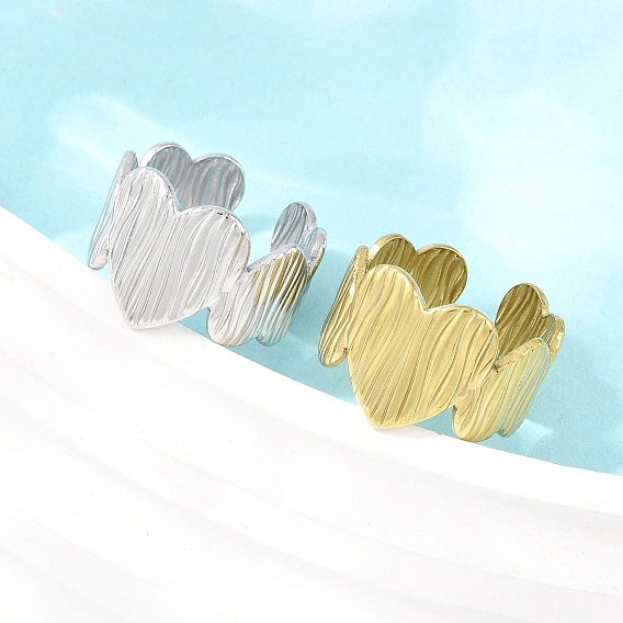 Текстурированные 304 открытые кольца-манжеты из нержавеющей стали для женщин, сердце