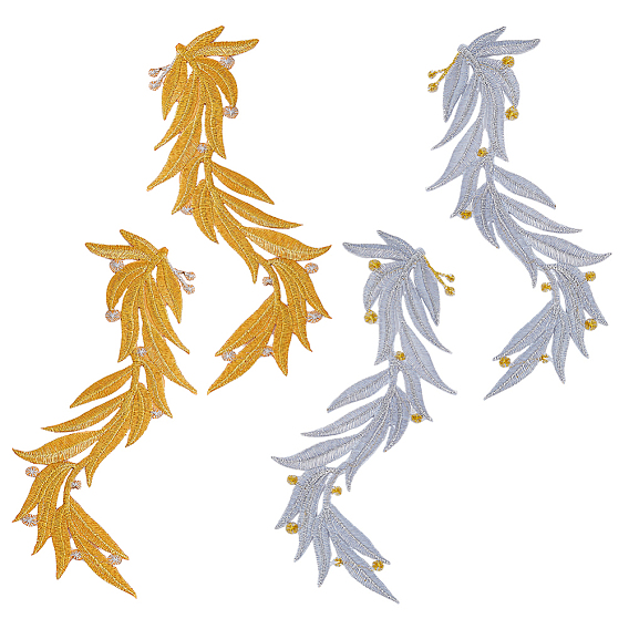 2 пары 2 цвета полиэстер металлизированная нить вышивка аппликации из листьев, пришиваем украшения к фурнитуре