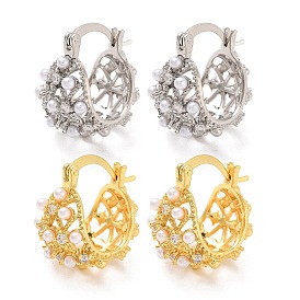 Rack Plating Brass ABS Imitation Pearl Hoop Earrings, Lead Free & Cadmium Free, Long-Lasting Plated