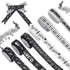 6 Rolls Polyester Ribbons, Musical Note Pattern, for Gift Packaging