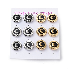 6 Pair 2 Color Crescent Moon Acrylic Stud Earrings, 304 Stainless Steel Earrings