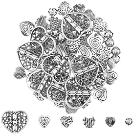 60 шт 6 стили бусины из сплава в тибетском стиле, сердце