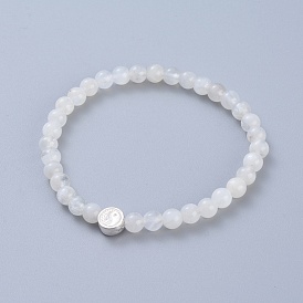 Gemstone Beaded Stretch Bracelets, with 
925 Sterling Silver Beads, Silver Polishing Cloth and Jewelry Box, Flat Round with Yin Yang