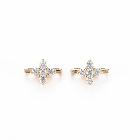 Brass Micro Pave Clear Cubic Zirconia Connector Charms, Nickel Free, Flower