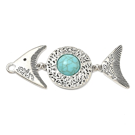 Тибетский сплав стиля большие кулоны, рыбы прелести, с синтетическими бирюзовый