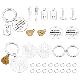 PandaHall Elite DIY Keychain Making Kit, Including 304 Stainless Steel Keychain Clasps & Jump Rings, Titanium Steel & 201 Stainless Steel & Alloy Pendants