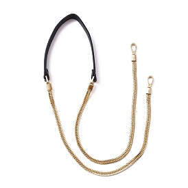 Iron Flat Snake Chain Bag Handles, with PU Leather Shoulder Parts, Zinc Alloy Snap Clasps, for Bag Replacement Accessories