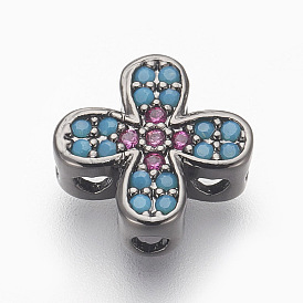 Латунные микро проложить кубического циркония бусы, без свинца и без кадмия, крестик, красочный