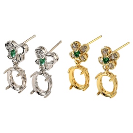 Rack Plating Brass with Cubic Zirconia Stud Earrings Finding, Lead Free & Cadmium Free