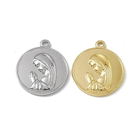 Vacuum Plating 201 Stainless Steel Pendants, Flat Round with Nun Charm