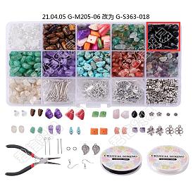 Сделай сам комплект украшений, с драгоценными камнями чип бисера, пресноводные раковины чипсы шарики, сплавочная фурнитура тибетского стиля, латунное прыгающее кольцо и крючок для серег, железная булавка для глаз и булавка для головы, Эластичная кристальная нить