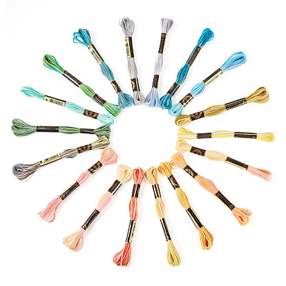 18 Skeins 18 Colors 6-Ply Polyester Embroidery Floss, Cross Stitch Threads, Segment Dyed