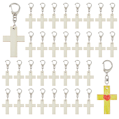 40 шт. подвесные украшения в виде креста из дерева, Сплав с застежками