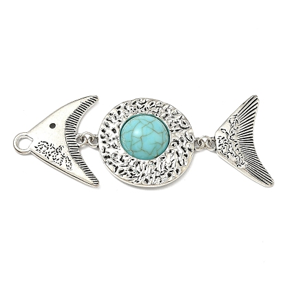 Тибетский сплав стиля большие кулоны, рыбы прелести, с синтетическими бирюзовый