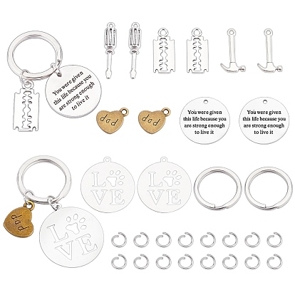 Kit de fabrication de porte-clés de bricolage, y compris 304 fermoirs de porte-clés et anneaux de saut en acier inoxydable, pendentifs en acier inoxydable et en alliage