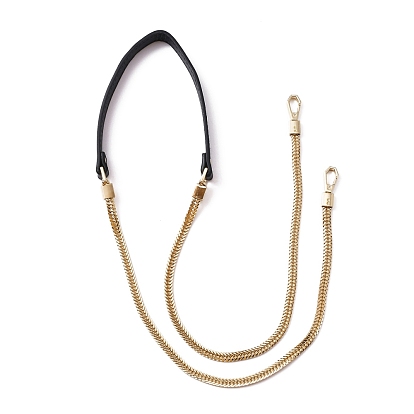Iron Flat Snake Chain Bag Handles, with PU Leather Shoulder Parts, Zinc Alloy Snap Clasps, for Bag Replacement Accessories