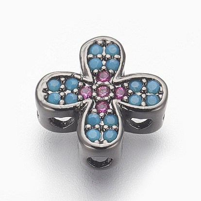 Латунные микро проложить кубического циркония бусы, без свинца и без кадмия, крестик, красочный