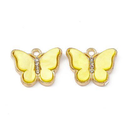 Акриловые подвески, с фурнитурой из сплава светло-золотистого цвета со стразами, очарование бабочки