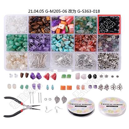 Сделай сам комплект украшений, с драгоценными камнями чип бисера, пресноводные раковины чипсы шарики, сплавочная фурнитура тибетского стиля, латунное прыгающее кольцо и крючок для серег, железная булавка для глаз и булавка для головы, Эластичная кристальная нить