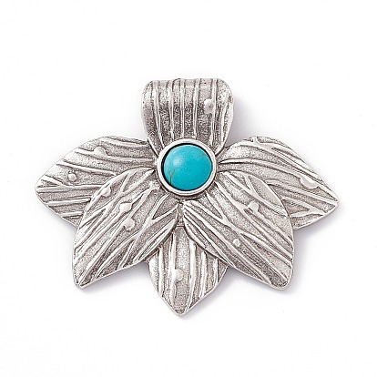 Synthetic Turquoise Big Pendants, Leaf Charms, with Rack Plating Alloy Findings