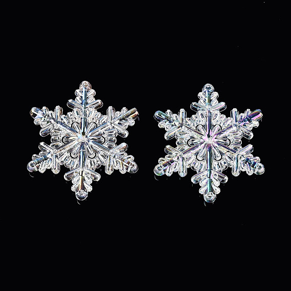 УФ-покрытие, рождественские прозрачные акриловые многожильные звенья, радужный, снежинка, с четырьмя отверстиями