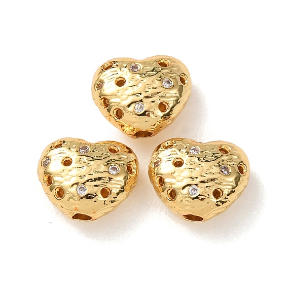 Латунные микро проложить кубического циркония бусы, сердце, без кадмия и без свинца, стойки покрытие, долговечный