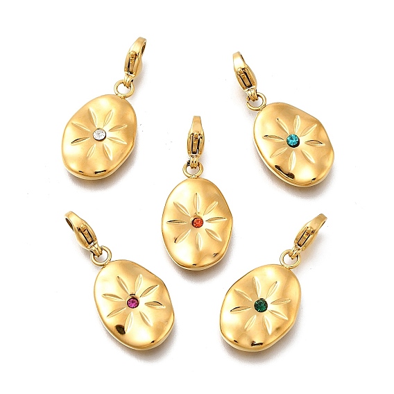 Овальная 304 подвеска из нержавеющей стали со стразами, с карабин-лобстерами , ионное покрытие (ip), реальный 14 k позолоченный