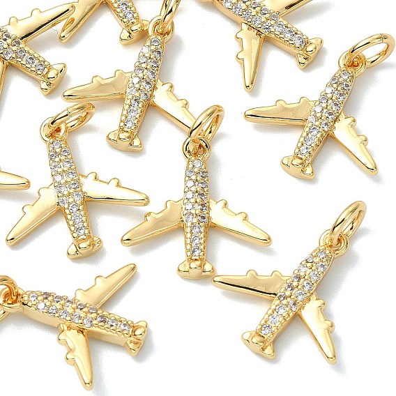 Dijes de latón con circonitas cúbicas transparentes de Shegrace, encantos de avión, sin cadmio, plomo, níquel