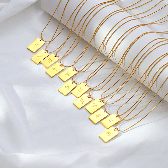 Стильные ожерелья из нержавеющей стали с прямоугольным кулоном со знаком зодиака для женщин, золотые
