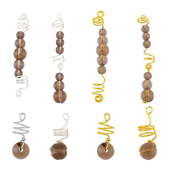 3 наборы наборы аксессуаров для волос своими руками, медная проволока для ювелирных изделий, оплетка, манжеты для волос, с розово-коричневыми стеклянными бусинами, для укладки волос