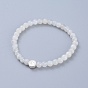 Edelstein Perlen Stretch-Armbänder, mit 925 Sterling Silber Perlen, Silber Poliertuch und Schmuckschatulle, flach rund mit Yin-Yang