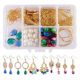 Earring Makings, with Brass Glass Drop Pendants, Brass Leafy Branch Pendants and Brass Earring Hooks