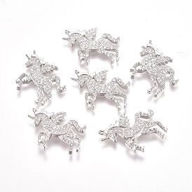 Brass Micro Pave Cubic Zirconia Pendants, Unicorn, Clear