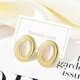 Ионное покрытие (ip) 304 серьги-гвоздики из нержавеющей стали кошачий глаз для женщин, овальные