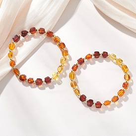 Эластичные браслеты из натуральных янтарных бусин для женщин, кубические, с Гальваническим немагнитных синтетическими гематита бисера