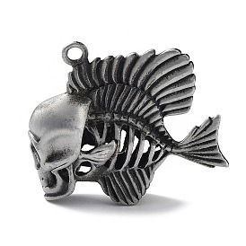 Tibetan Style Alloy Pendant, Frosted, Fish with Skull Charm