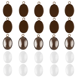 ARRICRAFT DIY Pendant Making Kits,include Brass Flat Oval Pendant Cabochon Settings, Plain Edge Bezel Cups and Oval Transparent Glass Cabochons