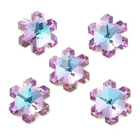 Electroplate Glass Pendants, Back Plated, Faceted, Snowflake Charms