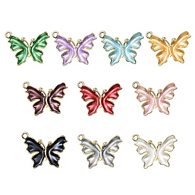 10Pcs Rack Plating Alloy Enamel Pendants, Cadmium Free & Lead Free, Light Gold, Butterfly