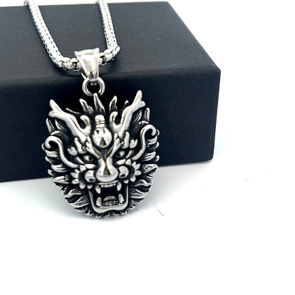 Винтажный панк 304 подвеска в виде головы дракона из нержавеющей стали для мужчин, не тускнеет