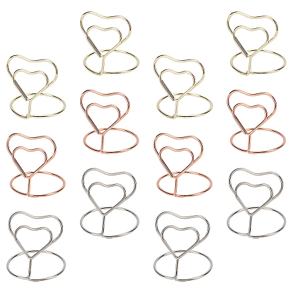 15 Pcs 3 Colors Carbon Steel Place Card Holders, Wire Table Number Holder Stand, for Memo Note Name Sign Wedding Party Birthday, Heart