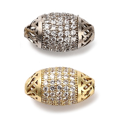 Латунные микро проложить кубического циркония бусы, овальные, стойки покрытие, долговечный, без свинца и без кадмия