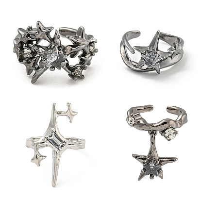 Открытая манжета из цинкового сплава со звездочкой, Кольцо-солитер с кристаллами и стразами для женщин