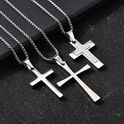 304 подвесные из нержавеющей стали ожерелья, с коробчатой цепью и подвесками для ручной полировки, крестик