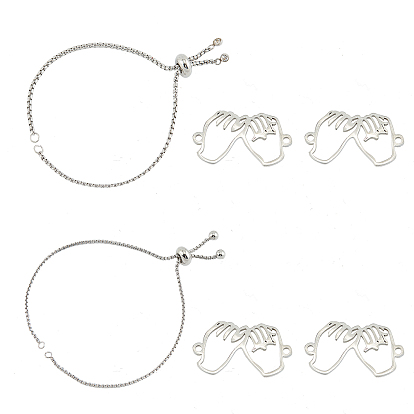 Наборы для самостоятельного изготовления браслетов-слайдеров из нержавеющей стали, Включает регулируемые браслеты-слайдеры и звено в форме руки