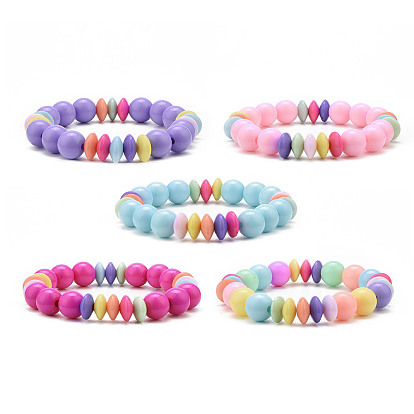 Opaque Acrylic Round & Rondelle Beaded Stretch Bracelets, Childen Bracelets for Girls