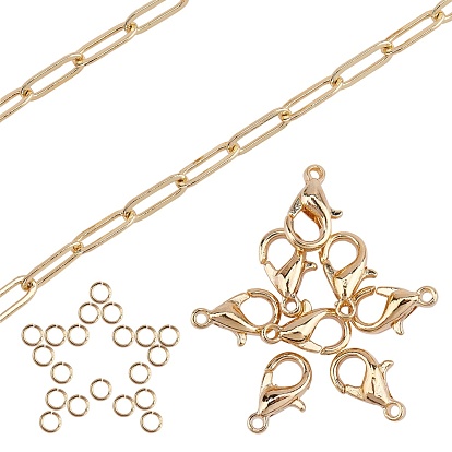 DIY Paperclip Chains Jewelry Set Making Kits, include Brass Paperclip Chains & Lobster Claw Clasps & Open Jump Rings