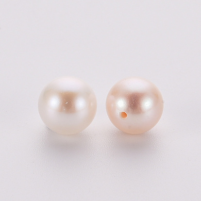 Natural Cultured Freshwater Pearl Beads, Round, Polished, Half Drilled