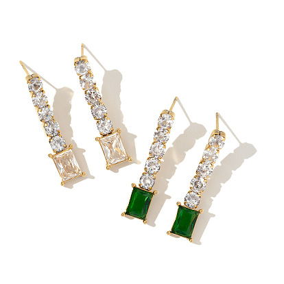 Chic French Style Titanium Steel Earrings with Green and White Zircon Pendant
