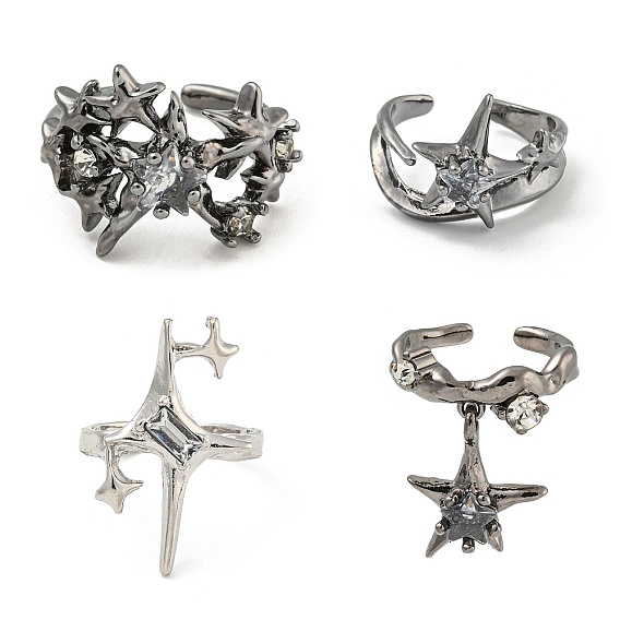 Открытая манжета из цинкового сплава со звездочкой, Кольцо-солитер с кристаллами и стразами для женщин